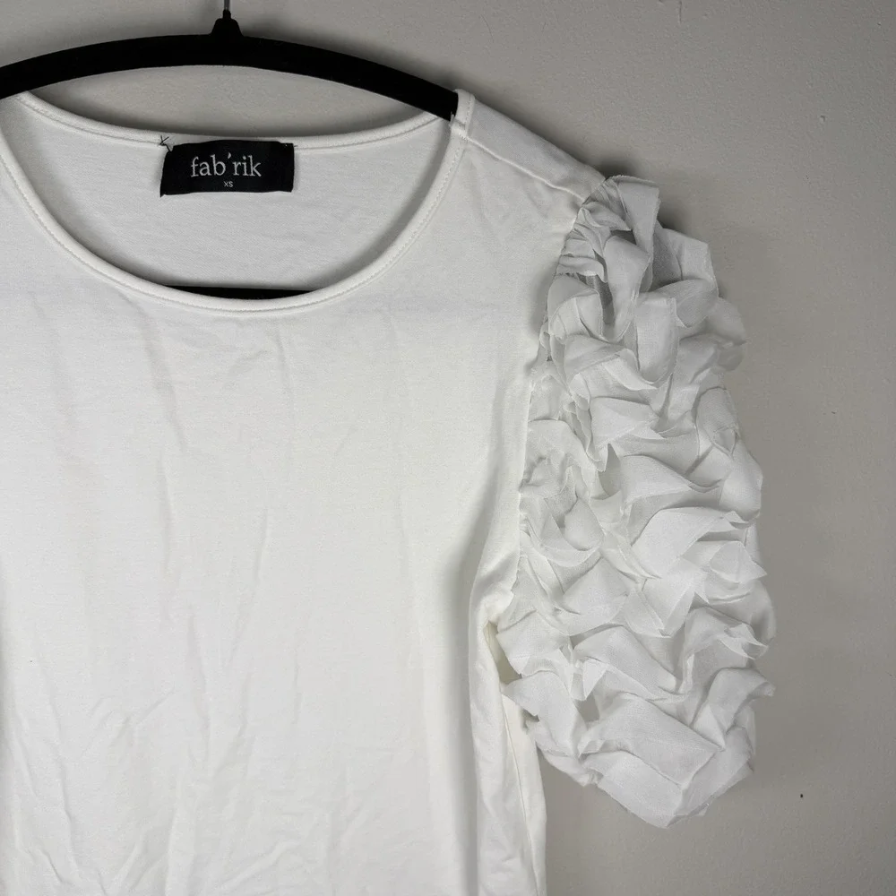 Fab*rik Puff Sleeve XS Tee Womens White Short Sleeve Pullover Officecore‎ Blouse